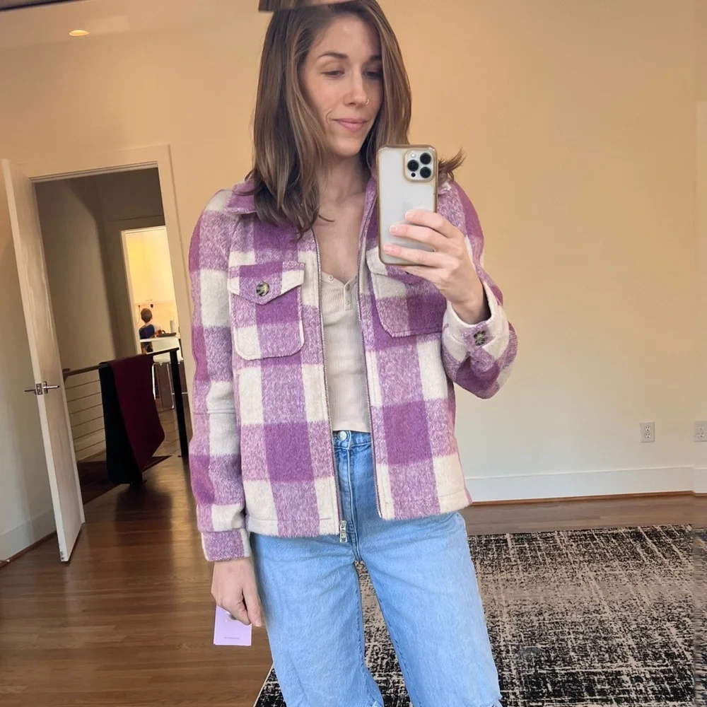 NWT Avec Les Filles Felted Plaid Zip Shacket Shirt Jacket